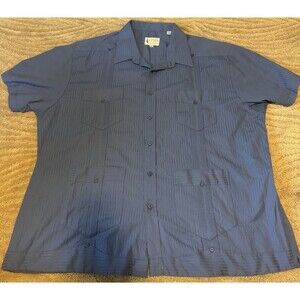 Vintage Ramon Puig Guayabera Blue 4 Pocket Short Sleeve Button Men Sz 2X
